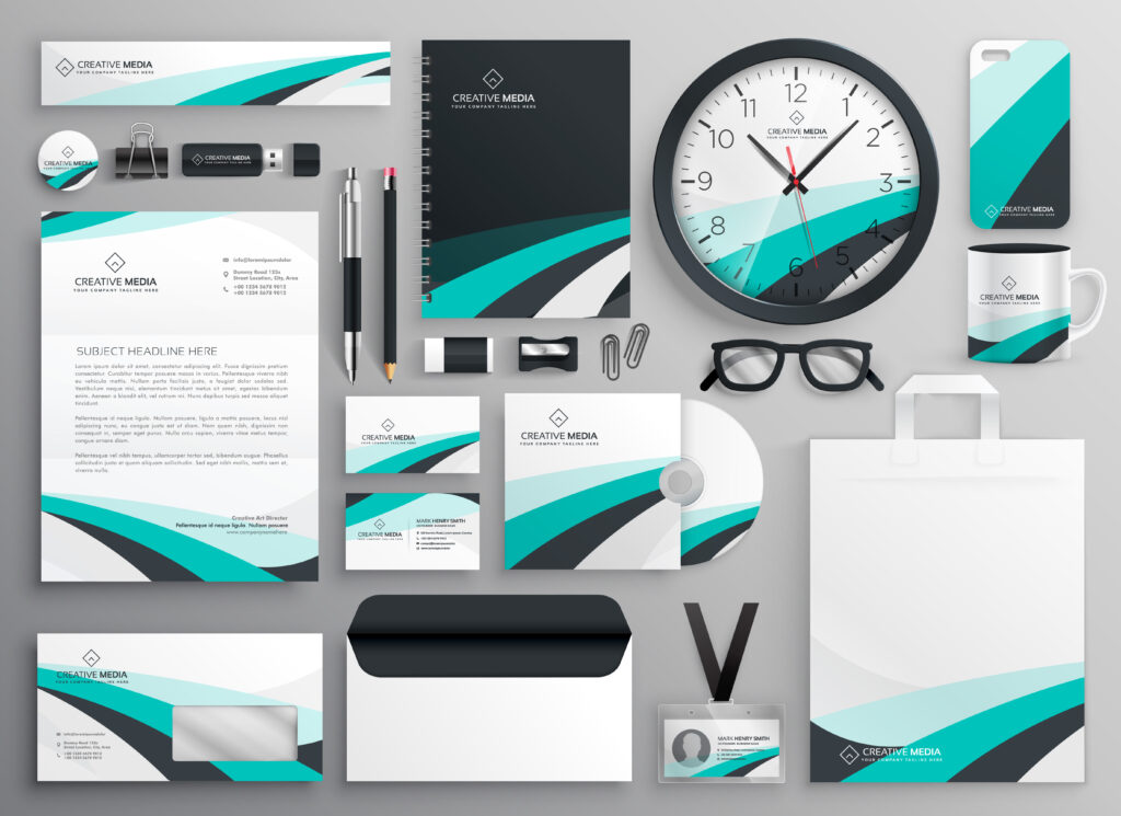 big set of business stationery items